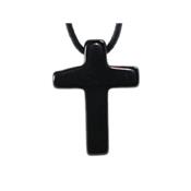 Pendentif Croix Latine en Agate Noire (Onyx) 2.5x1.8 cm