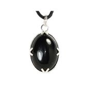 Agate Noire Pendentif Cabochon Pierre Ovale 18X13 mm et argent 925