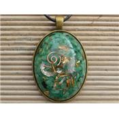 Orgonite Pendentif Cabochon Ovale 40x30 Amazonite et Feuilles d'Or Pièce Unique N°AMAZORG4030-1