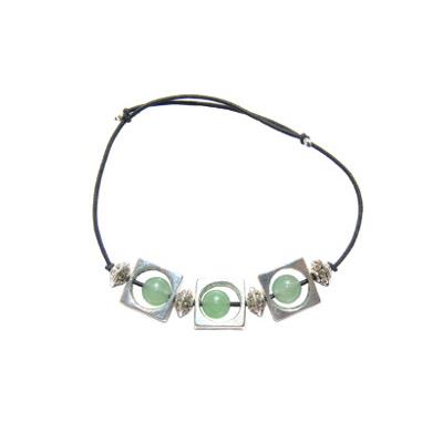 Bracelet Création en Pierres Boules d'Aventurine Verte (6 mm) Intercalaire Carré Montage Elastique