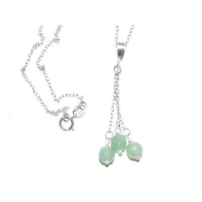 Aventurine Verte Pendentif 3 Pierres Boules Facettées et sa Chaînette en Argent 925