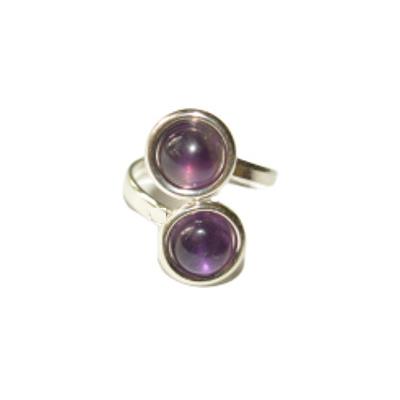 Bague en Argent Double Cabochons Ronds de 8mm en Pierre d'Améthyste