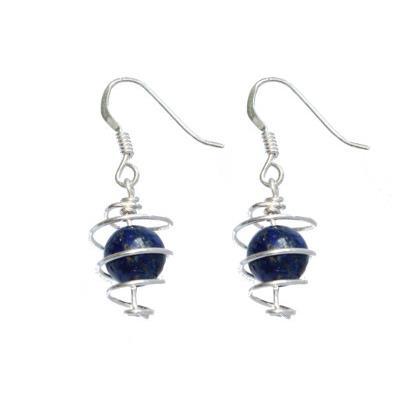 Boucles d'Oreilles Pierre Boule en Lapis Lazuli Spirale Argent 925