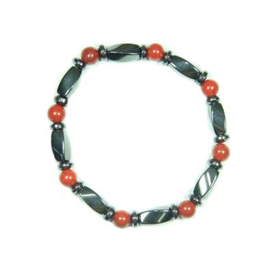 Bracelet Hématite et Pierres Boules de Jaspe Rouge (6 mm)