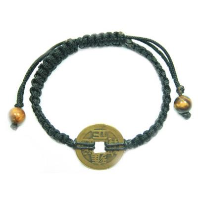 Bracelet Pièce Chinoise Pierre Boule en Oeil de Tigre