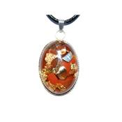 Pendentif Orgonite Cabochon Ovale 25x18 mm Jaspe Rouge et Feuilles d'Or Pièce Unique N°25JSPR-1