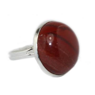 Bague Cabochon Pierre Ronde en Jaspe Rouge 18 mm