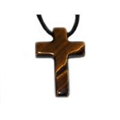 Pendentif Croix Latine en Oeil de Tigre 2.5x1.8 cm