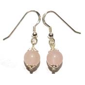 Boucles Crochets d'Oreilles Pierre Boule de 8mm en Quartz Rose Monture en Argent 925