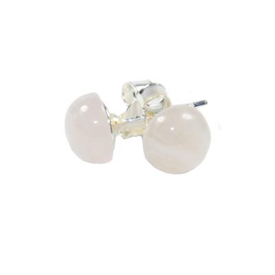 Quartz Rose Puces d'Oreilles Cabochons Ronds 8 mm et Argent 925