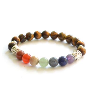 Bracelet 7 Chakras Pierres Boules d'Oeil de Tigre 8 mm et Bouddha