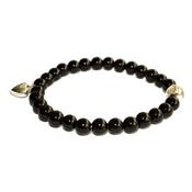 Bracelet en Pierre Boule d'Agate noire 6mm et Coeur en Argent 925