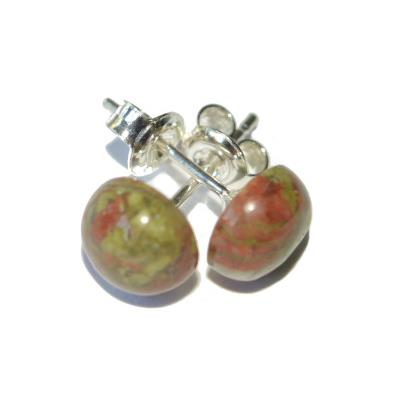 Unakite Puces d'Oreilles Cabochons Ronds 8mm et Argent 925