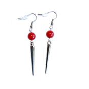 Boucles d'Oreilles Pierre Boule 8 mm en Corail Rouge Pointe Couleur argenté