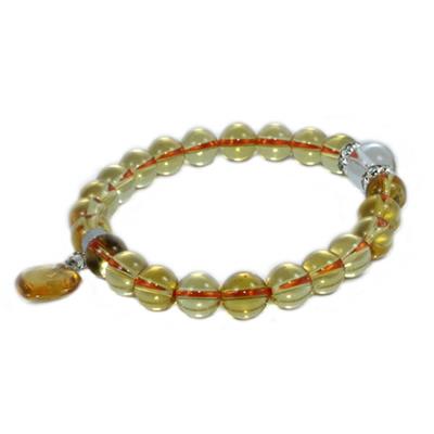 Bracelet en Pierres Boules 8 mm en Citrine et Coeur 12 mm