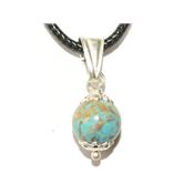 Pendentif Pierre Boule de 8mm en Chrysocolle Montage et Blire en Argent 925