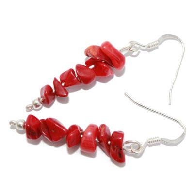 Boucles d'Oreilles en Corail Rouge et Argent 925 Style Baroque