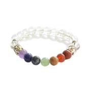 Bracelet 7 Chakras Pierres Boules de Cristal de Roche 8 mm et Bouddha