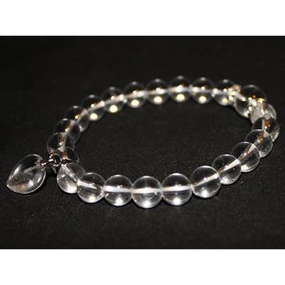 Bracelet en Pierres Boules 8 mm de Cristal de Roche et Coeur 12 mm