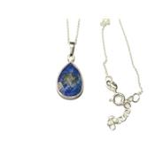 Pendentif Goutte Pierre Facettée en Lapis Lazuli Monture et Chainette en Argent 925