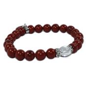 Bracelet en Pierres Boules 8 mm de Jaspe Rouge et Coeur 12 mm