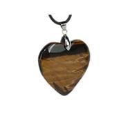 Pendentif Coeur en Oeil de Tigre 4 cm (Bélière Argentée)