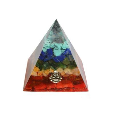 Pyramide 7 Chakras Orgonite base de 5 cm avec Pointe d'Améthyste et Bouddha