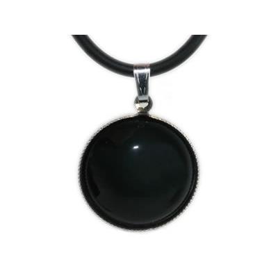 Pendentif Cabochon Pierre Ronde 18 mm en Obsidienne Oeil Céleste