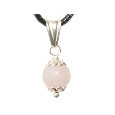 Pendentif Pierre Boule de 8mm en Quartz Rose Montage et Bélière en Argent 925