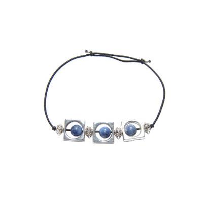 Bracelet Création en Pierres Boules de Sodalite (6 mm) Intercalaire Carré Montage Elastique