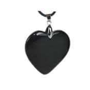 Pendentif Coeur en Agate Noire ou onyx 4 cm (Bélière Argentée)