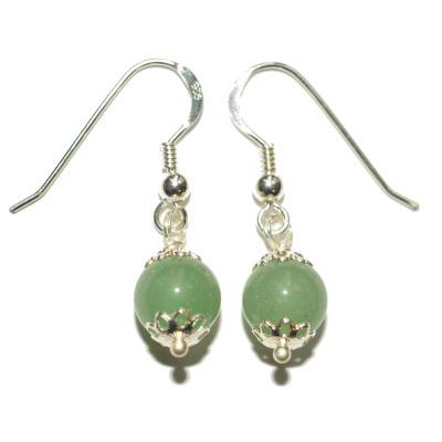 Boucles Crochets d'Oreilles Pierre Boule de 8mm en Aventurine Verte Monture en Argent 925