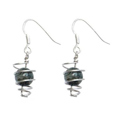 Boucles d'Oreilles Pierre Boule en Labradorite Spirale Argent 925