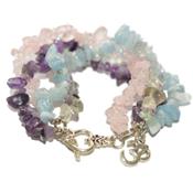 Bracelet Mutli rangs Pierre Chips Améthyste Aigue marine Fluorine quartz rose