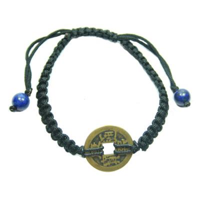 Bracelet Pièce Chinoise Pierre Boule en Lapis Lazuli