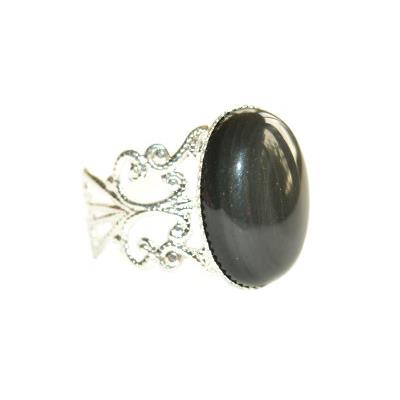 Bague Style Baroque en Obsidienne Oeil Céleste Cabochon Ovale 18x13 mm