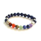 Bracelet 7 Chakras Pierres Boules de Lapis Lazuli 8 mm et Bouddha