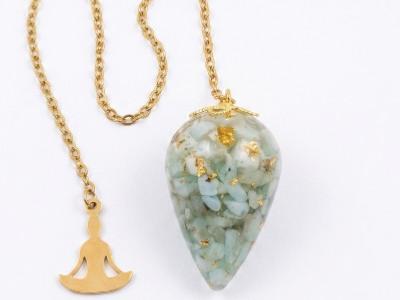 Pendule de Radiesthésie goutte Orgonite et Cristaux en Pierre de Larimar-1