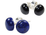 Puces d'Oreilles Pierres Cabochons Ronds et Argent 925